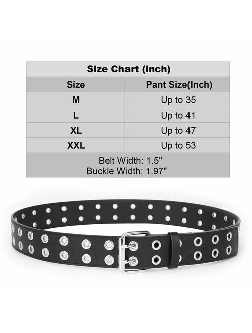 WERFORU Double Grommet Belt PU Leather Punk Belt for Women Jeans 2 Hole Belts for Coachella Belt 1.5 Wide