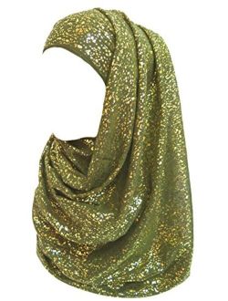 Lina & Lily Gold Glitter Plain Color Hijab Muslim Head Wrap Scarf Shawl