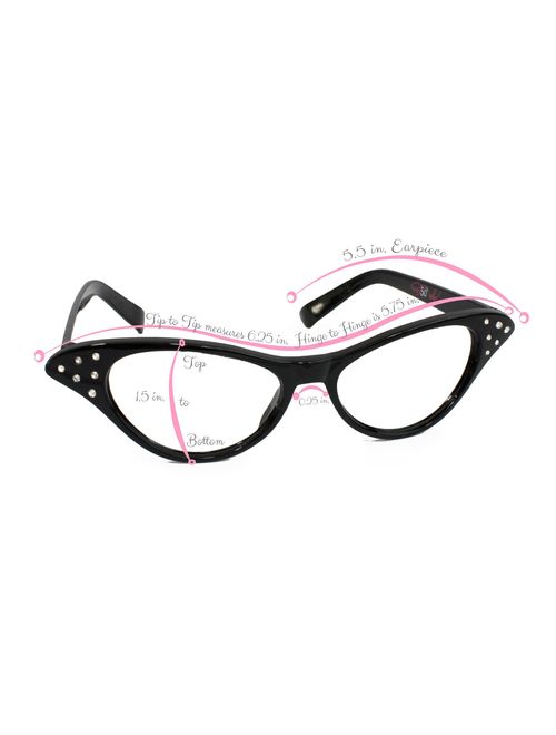 Hip Hop 50s Shop Womens Cat Eye Rhinestone Glasses