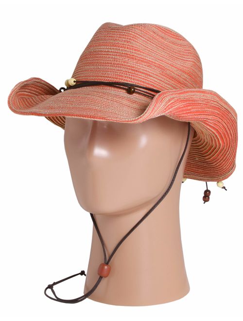 Breathable Polyester Braided Sunset Hat For Women With Pull On Clousure Adjustable Neckcord And Wide Shapable Brim