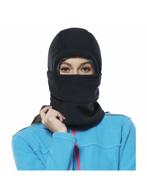 Achiou Balaclava Fleece Hood for Women Kids Thick Ski Face Mask Hat Cold Weather Winter Warmer Windproof Adjustable Cycling