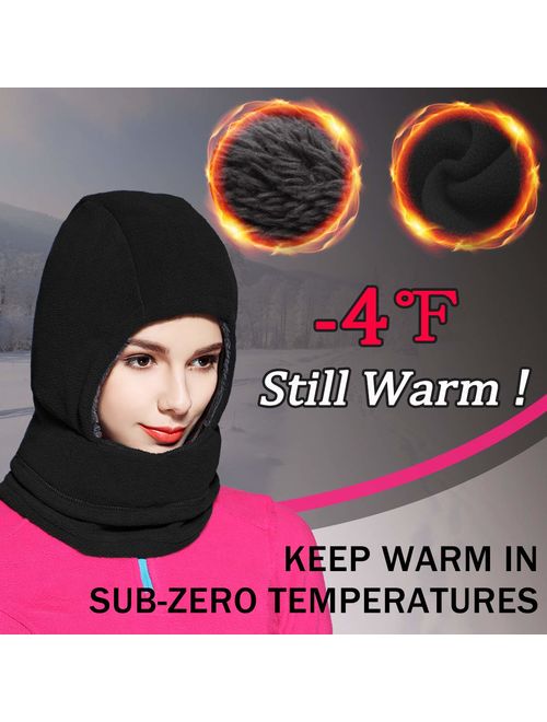 Achiou Balaclava Fleece Hood for Women Kids Thick Ski Face Mask Hat Cold Weather Winter Warmer Windproof Adjustable Cycling