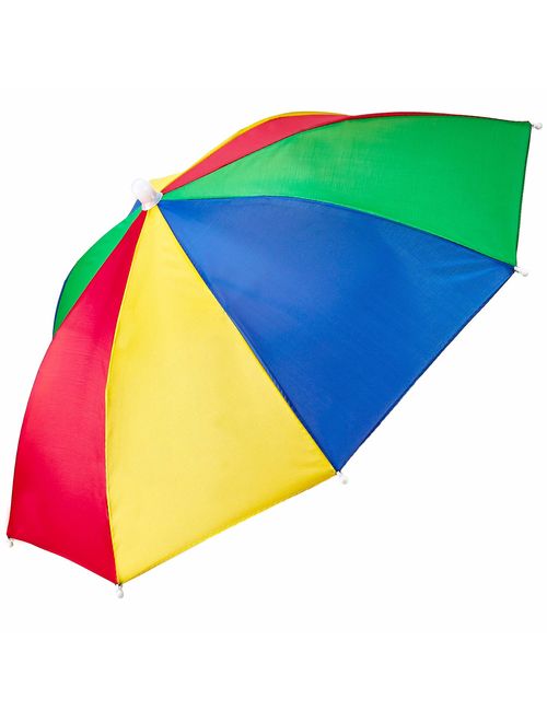 Bedwina Umbrella Hat (Pack of 4) - 20 Inch, Hands Free, Funny Rainbow Colorful Beach Party Hats, Adjustable Size Fits All Ages, Kids, Men & Women