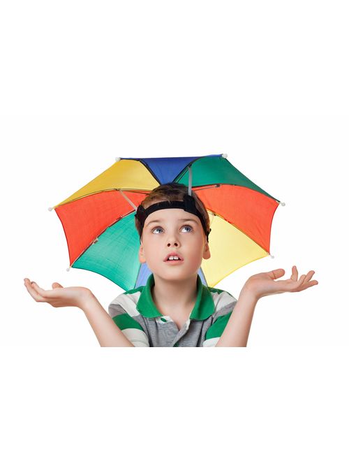 Bedwina Umbrella Hat (Pack of 4) - 20 Inch, Hands Free, Funny Rainbow Colorful Beach Party Hats, Adjustable Size Fits All Ages, Kids, Men & Women