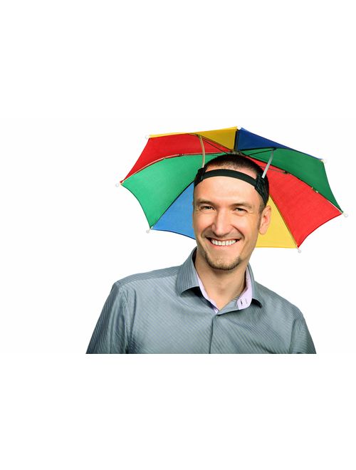 Bedwina Umbrella Hat (Pack of 4) - 20 Inch, Hands Free, Funny Rainbow Colorful Beach Party Hats, Adjustable Size Fits All Ages, Kids, Men & Women