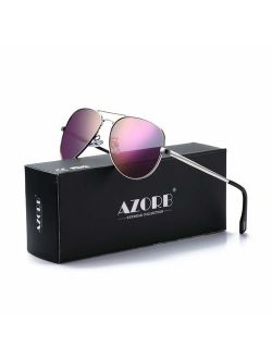 AZORB Polarized Aviator Sunglasses Mirrored Lens Metal Frame for Men Women, 100% UV 400 Protection