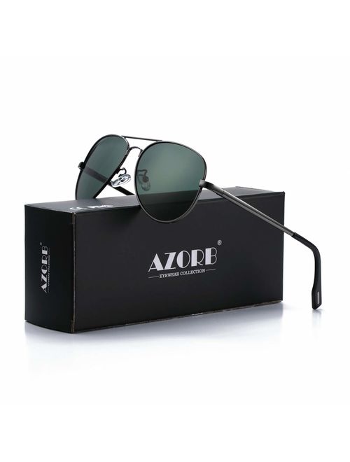 AZORB Polarized Aviator Sunglasses Mirrored Lens Metal Frame for Men Women, 100% UV 400 Protection