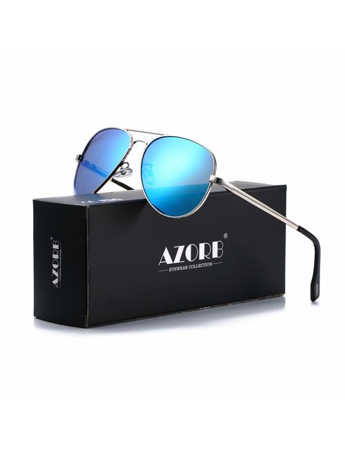 AZORB Polarized Aviator Sunglasses Mirrored Lens Metal Frame for Men Women, 100% UV 400 Protection