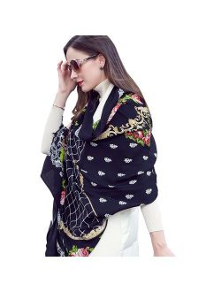 DANA XU 100% Pure Wool Women's Large Traditional Cultural Wear Pashmina Scarf (Black)