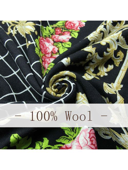 DANA XU 100% Pure Wool Women's Large Traditional Cultural Wear Pashmina Scarf (Black)