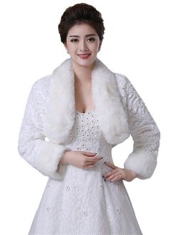 Oncefirst Women's Winter Faux Fur Wedding Jacket for Bride Wrap Shawl Bolero Jacket