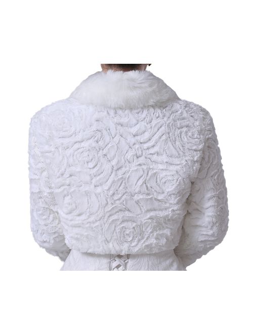 Oncefirst Women's Winter Faux Fur Wedding Jacket for Bride Wrap Shawl Bolero Jacket