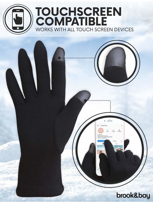 Brooks Womens Winter Touch Screen Gloves - Warm & Lightweight Touchscreen Glove Liners for Texting, Driving & Social Media Browsing - Ladies Cold Weather Black Thermal Hand Glov