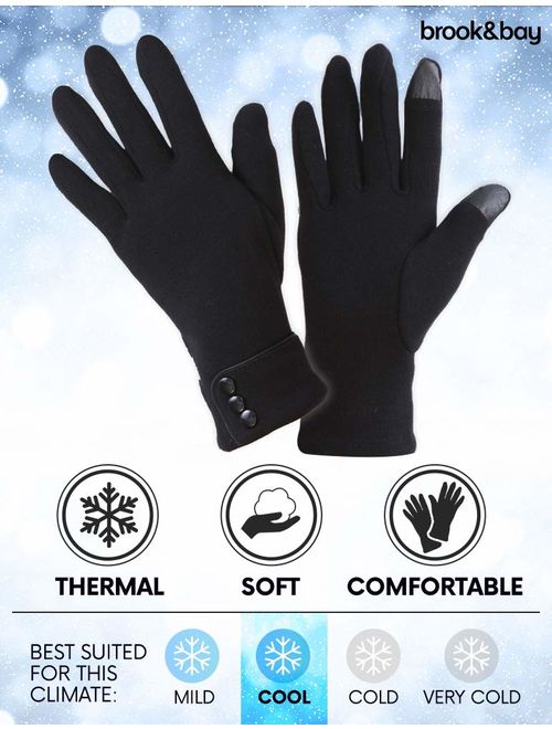 Brooks Womens Winter Touch Screen Gloves - Warm & Lightweight Touchscreen Glove Liners for Texting, Driving & Social Media Browsing - Ladies Cold Weather Black Thermal Hand Glov
