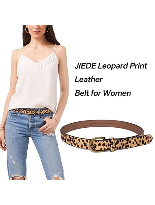 Leopard Belts for Women Leather Belt for Jeans with Double O Buckle by LOKLIK