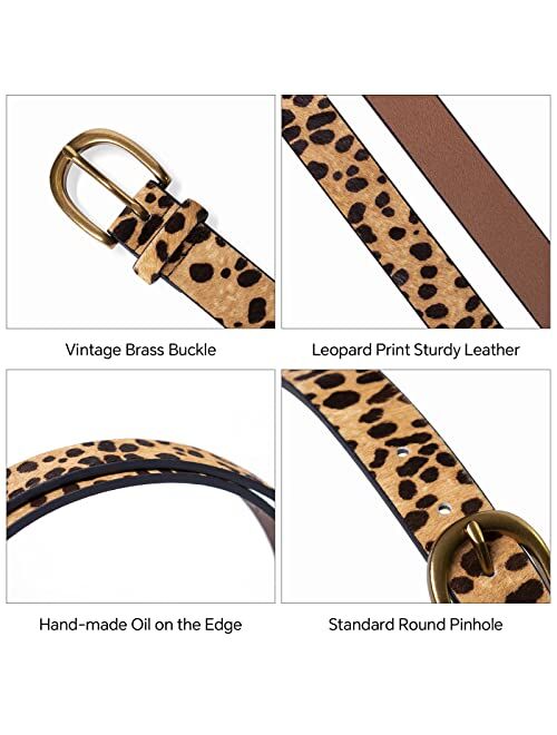 Leopard Belts for Women Leather Belt for Jeans with Double O Buckle by LOKLIK