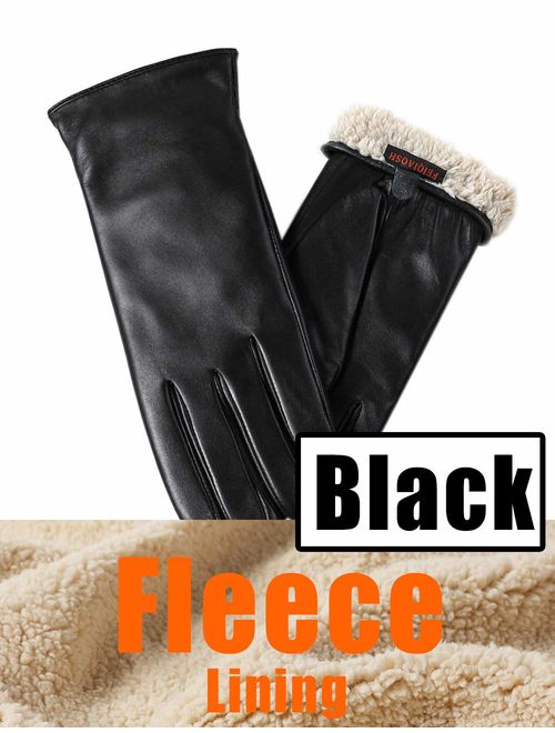 Warm Fleece Lining Touchscreen Texting Driving Winter Womens Leather Gloves