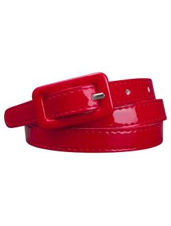 Womens Covered Buckle Patent Leatherette Skinny Belt