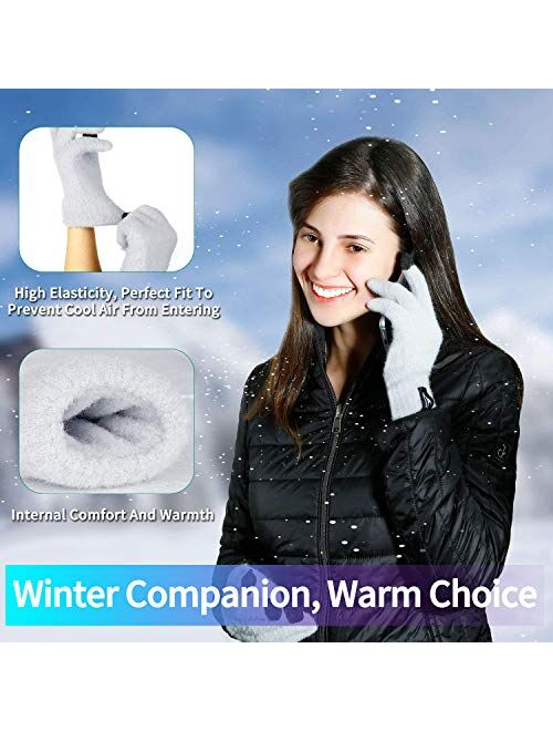 Achiou Winter Touchscreen Gloves Knit Warm Thick Thermal Soft Comfortable Wool Lining Elastic Cuff Texting for Women Men