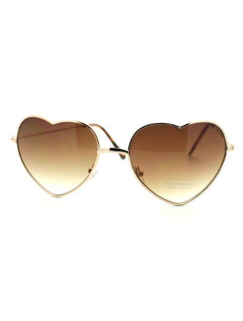Thin Metal Frame Heart Shape Sunglasses Gold/Silver