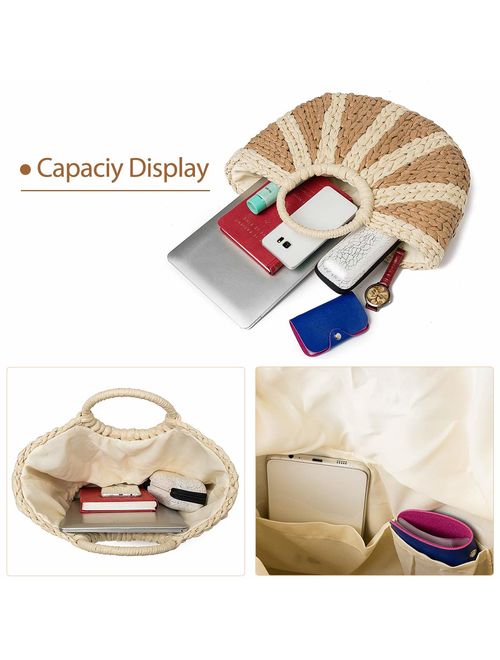 JOSEKO Summer Beach Bag, Women Straw Paper Handbag Top Handle Big Capacity Travel Tote Purse