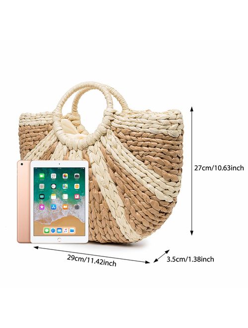 JOSEKO Summer Beach Bag, Women Straw Paper Handbag Top Handle Big Capacity Travel Tote Purse
