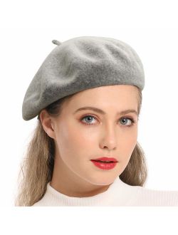 Wheebo Wool Beret Hat,Solid Color French Style Winter Warm Cap for Women Girls Lady