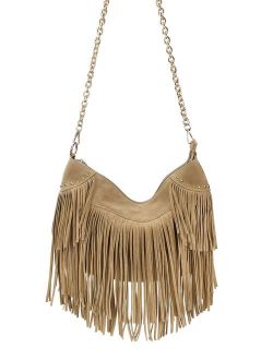 Hoxis Studded Tassel Faux Suede Leather Hobo Cross Body Chain Shoulder Bag Women's Satchel
