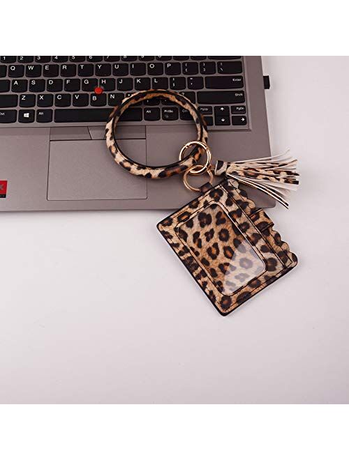Lantintop Multifunctional Bangle Key Ring Card Holder PU Leather Round Keychain Wallet With Matching Wristlet For Women Girls