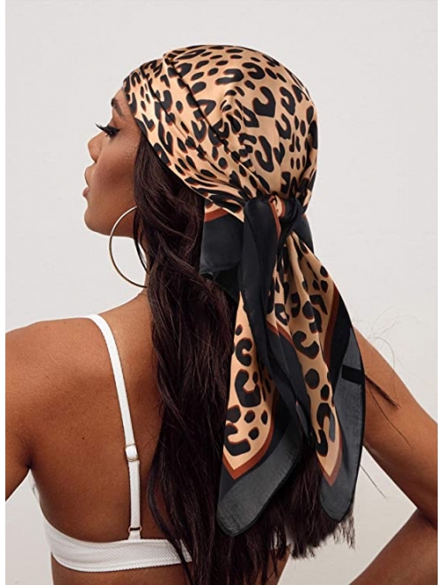 GERINLY Silk Hair Scarf Animal Print Leopard Neck Scarf Summer Neckerchief for Women
