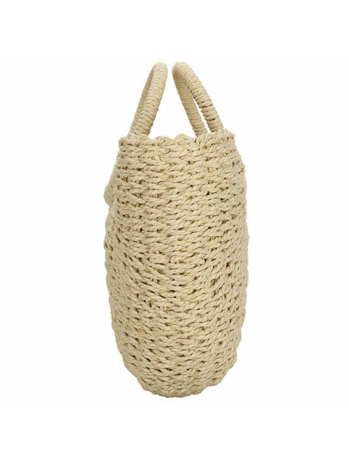 Hand-woven Straw Large Hobo Bag for Women Round Handle Ring Toto Retro Summer Beach Straw Bag