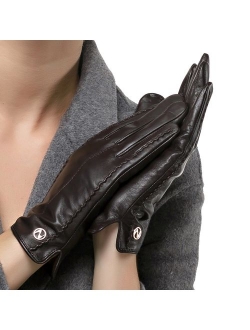 Women Touchscreen Leather Glove Nappaglo Pure Cashmere Lining Winter Warm Glove