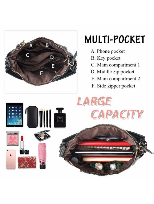 Handbags for Women JOYSON Crossbody Bags PU Leather Hobo Shoulder Bag Multi-pocket Top-Handle Purse