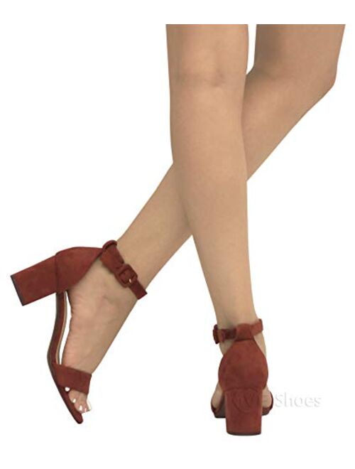 MVE Shoes Women's Open Toe Single Band Buckle Ankle Strap Chunky Low Mid Block Heel Sandal, Cake