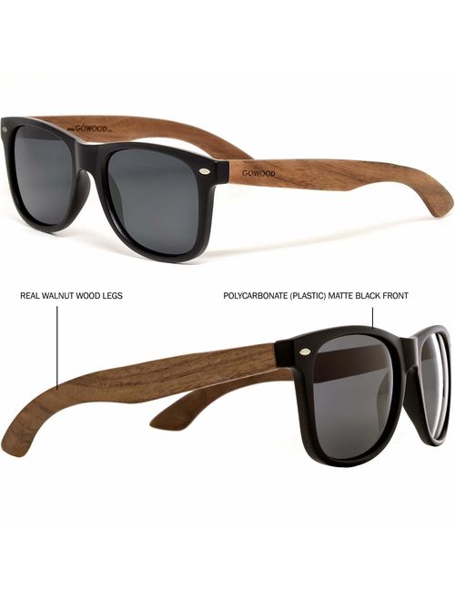 Walnut Wood Sunglasses For Men & Women with Polarized Lenses with Wood Box GOWOOD