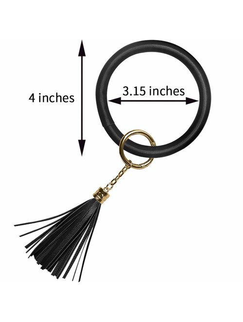 Keychain Wallet Bracelet, COCASES Key Ring Bracelet and Credit Card Pocket Leather Tassel Wrist Bangle Key Chains for Women Girl