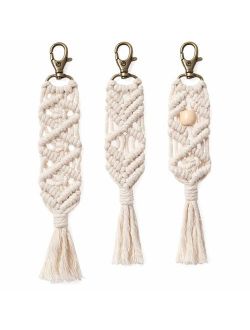 Mkono Mini Macrame Keychains Boho Macrame Bag Charms with Tassels Cute Handcrafted Accessories for Car Key Purse Phone Wallet Unique Valentine,s Day Party Supplies Gift, 
