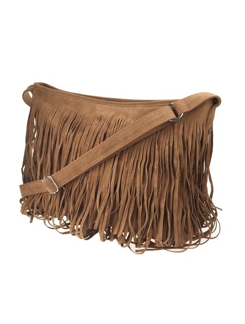 Hoxis Tassel Faux Suede Leather Hobo Cross Body Shoulder Bag Womens Sling Bag