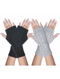 Loritta 2-4 Pairs Womens Fingerless Gloves Winter Warm Knit Crochet Thumbhole Arm Warmers