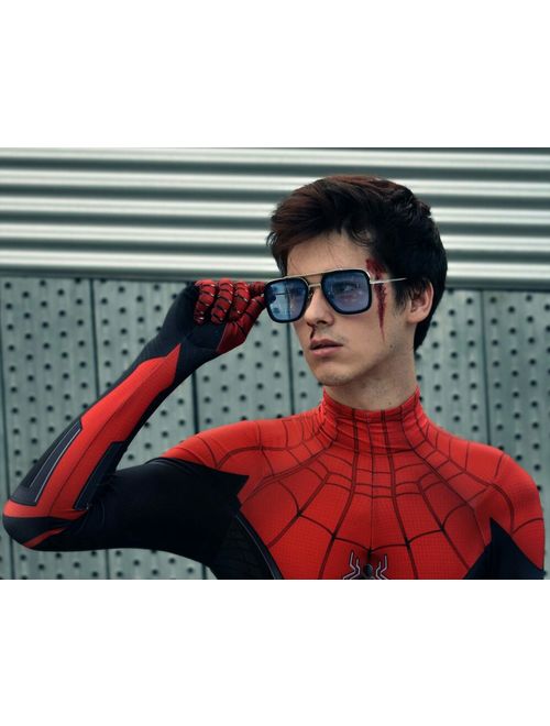 AIEYEZO Tony Stark Sunglasses Vintage Square Metal Frame Eyeglasses for Men Women - Iron Man and Spider-Man Sun Glasses