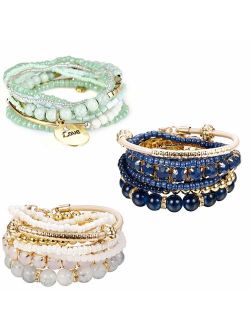 Finrezio 3 Sets Bohemian Beaded Bracelets for Women Multilayer Stretch Stackable Bracelet Set Multicolor Jewelry
