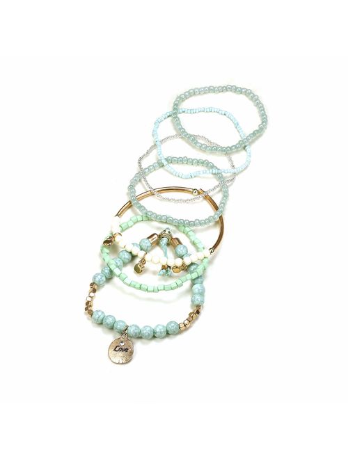 Finrezio 3 Sets Bohemian Beaded Bracelets for Women Multilayer Stretch Stackable Bracelet Set Multicolor Jewelry