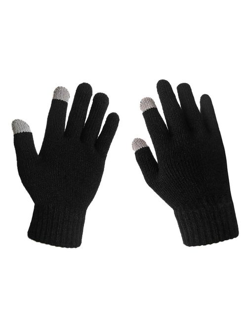 LETHMIK Womens Solid Magic Knit Gloves Winter Wool Lined with Touchscreen Fingers