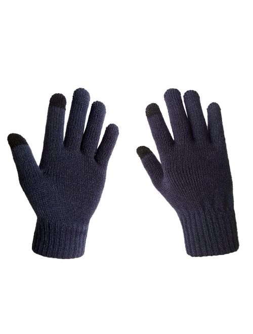 LETHMIK Womens Solid Magic Knit Gloves Winter Wool Lined with Touchscreen Fingers