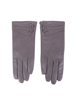 Nappa Leather Gloves Warm Lining Winter Button Decoration Lambskin for Women
