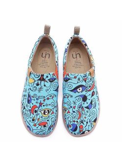 UIN Women's Blue Ocean Painted Canvas Loafer Shoes Blue