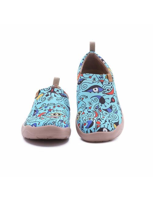 UIN Women's Blue Ocean Painted Canvas Loafer Shoes Blue