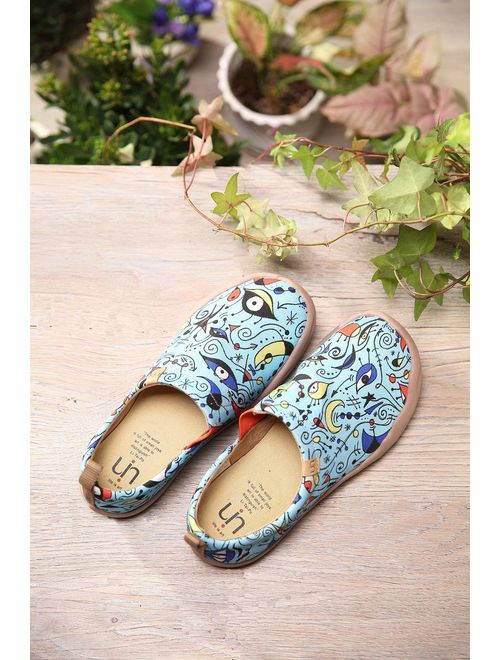 UIN Women's Blue Ocean Painted Canvas Loafer Shoes Blue