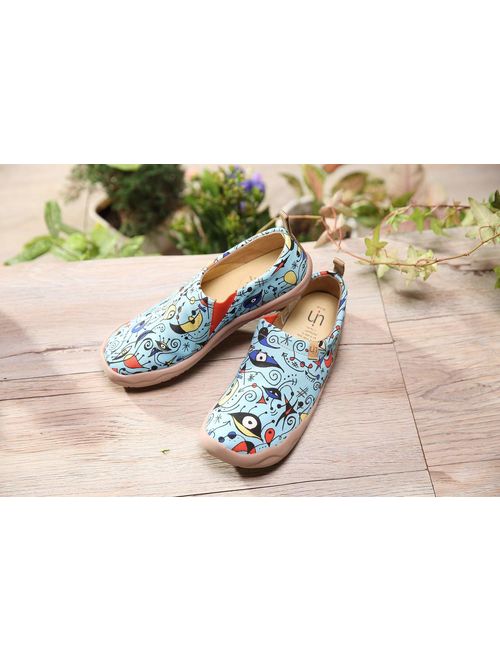 UIN Women's Blue Ocean Painted Canvas Loafer Shoes Blue