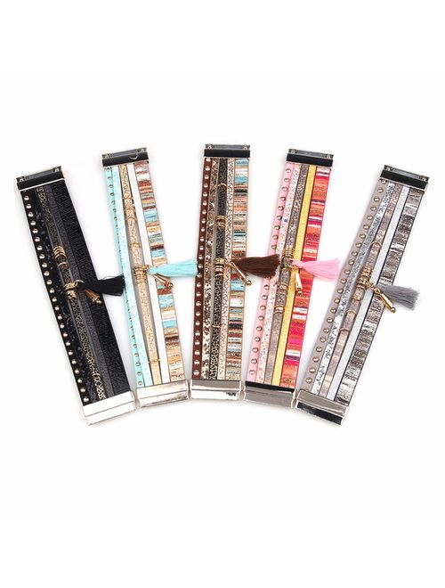 MallDou Jewelry Tree of Life Wrap Boho Leather Wide Cuff Handmade Wristbands Braided Magnetic Buckle Bangle Bracelet Gift for Women Girl